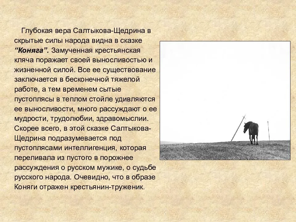 Смысл сказки коняга. анализ сказки коняга салтыкова-щедрина сочинение