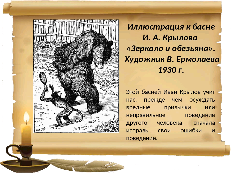 Зеркало и обезьяна крылов басня с иллюстрациями